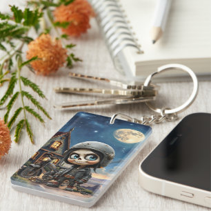 Cute Skull Biker   Moonlit Ride Through the Desert Key Ring