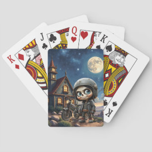 Cute Skull Biker   Moonlit Ride Through the Desert Playing Cards