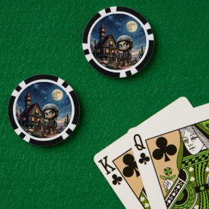 Cute Skull Biker Moonlit Ride Through the Desert Poker Chips