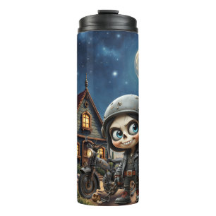 Cute Skull Biker Moonlit Ride Through the Desert Thermal Tumbler