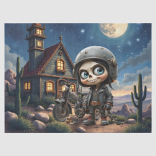 Cute Skull Biker   Moonlit Ride Through the Desert Tissue Paper