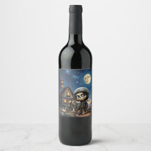 Cute Skull Biker   Moonlit Ride Through the Desert Wine Label