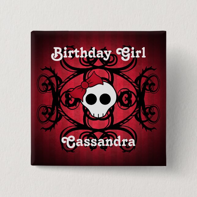 Cute skull birthday 15 cm square badge (Front)