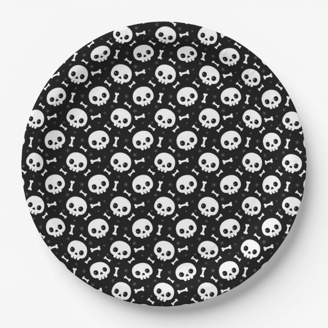 Cute Skull & Bones Halloween Pattern Paper Plate (Front)