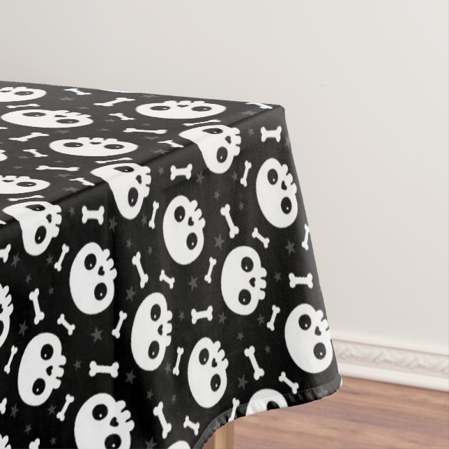 Cute Skull & Bones Halloween Pattern Tablecloth (In Situ)