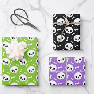 Cute Skull & Bones Halloween Patterns Wrapping Paper Sheet