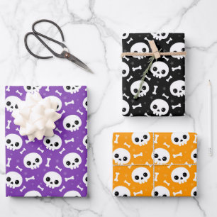 Cute Skull & Bones Halloween Patterns Wrapping Paper Sheet