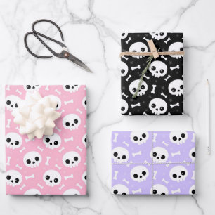 Cute Skull & Bones Halloween Patterns Wrapping Paper Sheet