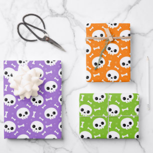 Cute Skull & Bones Halloween Patterns Wrapping Paper Sheet