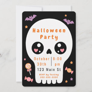 Cute Skull Halloween Party Invitation