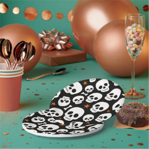 Cute Skull Halloween Spooky Pattern Paper Plate