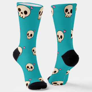 Cute Skull & Heart Socks | Teal Gothcore Vibes 