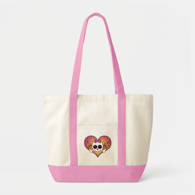 Cute Skull Heart Tote Bag (Front)