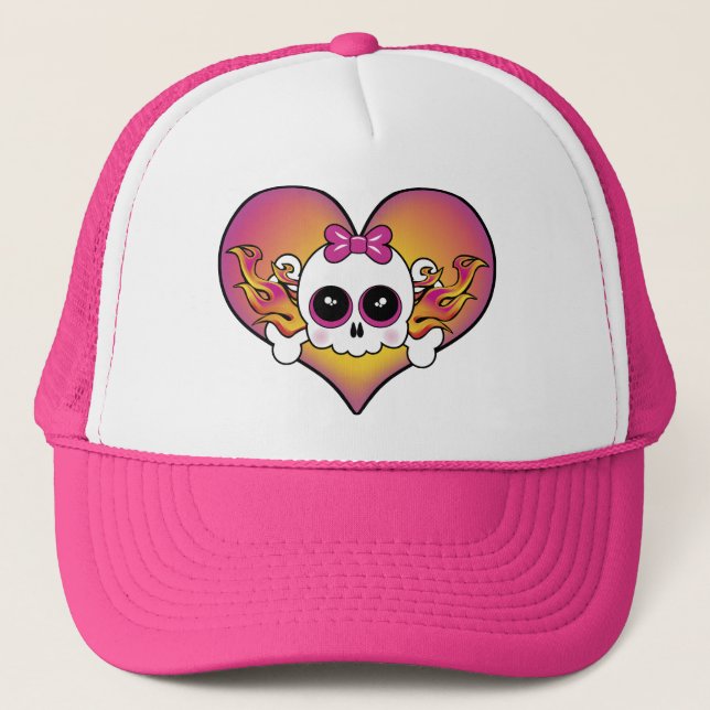 Cute Skull Heart Trucker Hat (Front)
