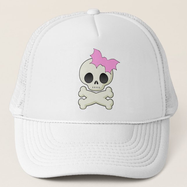 Cute Skull n Crossbones with Bat Bow Trucker Hat (Front)