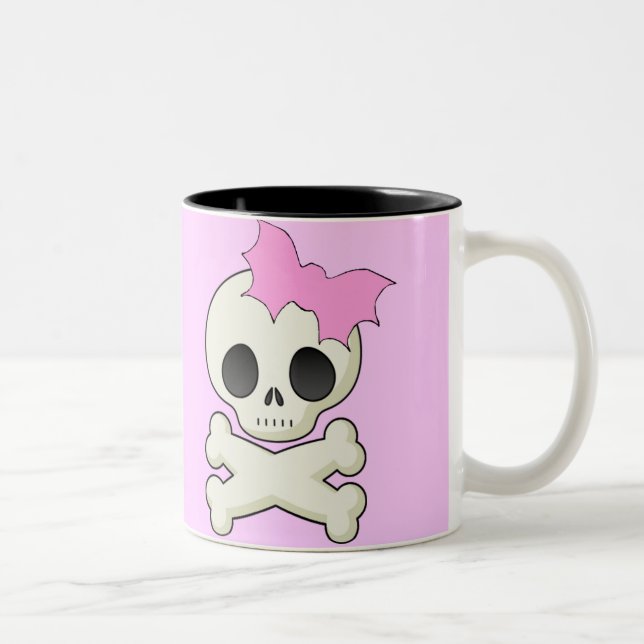 Cute Skull n Crossbones with Bat Bow Two-Tone Coffee Mug (Right)
