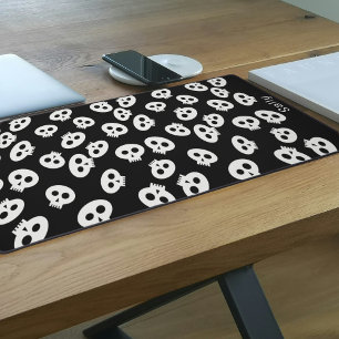 Cute Skull Pattern Black and White Desk Mat