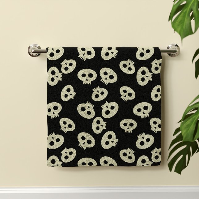Cute Skull Pattern Black Hand Towel (A cute skull pattern hand towel perfect for your Halloween bathroom decor)