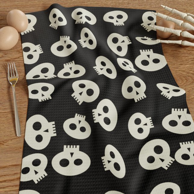 Cute Skull Pattern Halloween Kitchen Towel (Cute skull pattern kitchen towel perfect for your Halloween Kitchen)