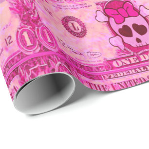 cute skull,pink dollar wrapping paper