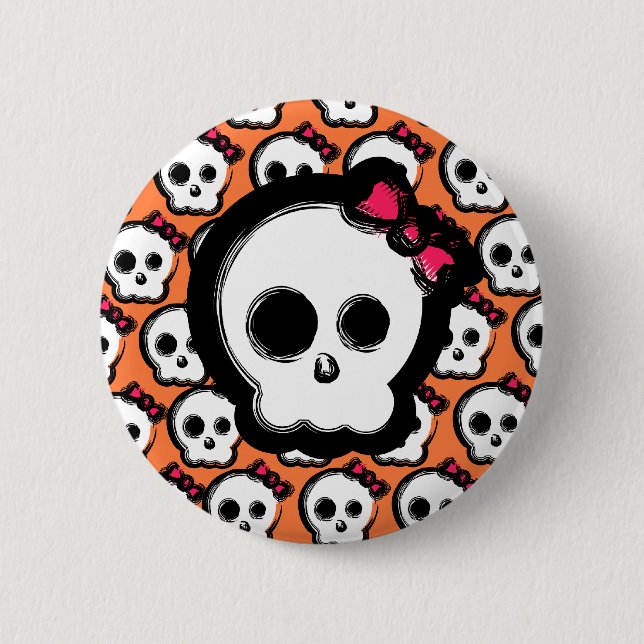 Cute skull with bow 6 cm round badge (Front)