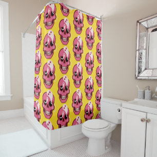 Cute Skull With Ghosts In Eye Sockets Pattern Shower Curtain