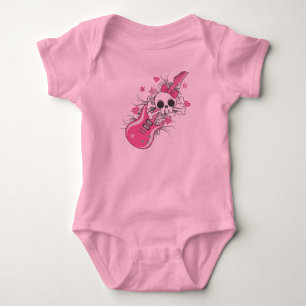 Cute Skull with Pink Guitar Baby Bodysuit