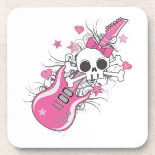 Cute Skull with Pink Guitar Coaster