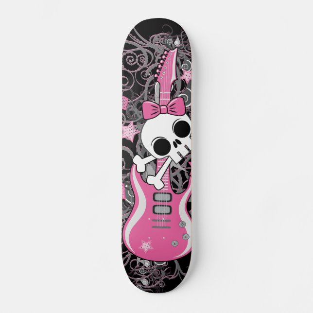 Cute Skull with Pink Guitar Skateboard (Front)