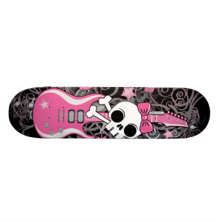 Cute Skull with Pink Guitar Skateboard