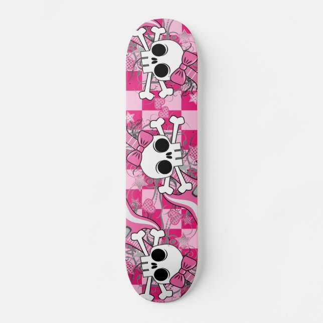 Cute Skull with Pink Guitar Skateboard (Front)