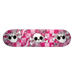 Cute Skull with Pink Guitar Skateboard