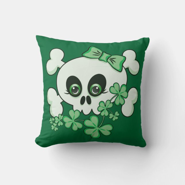 Cute Skull with Shamrocks Cushion (Front)