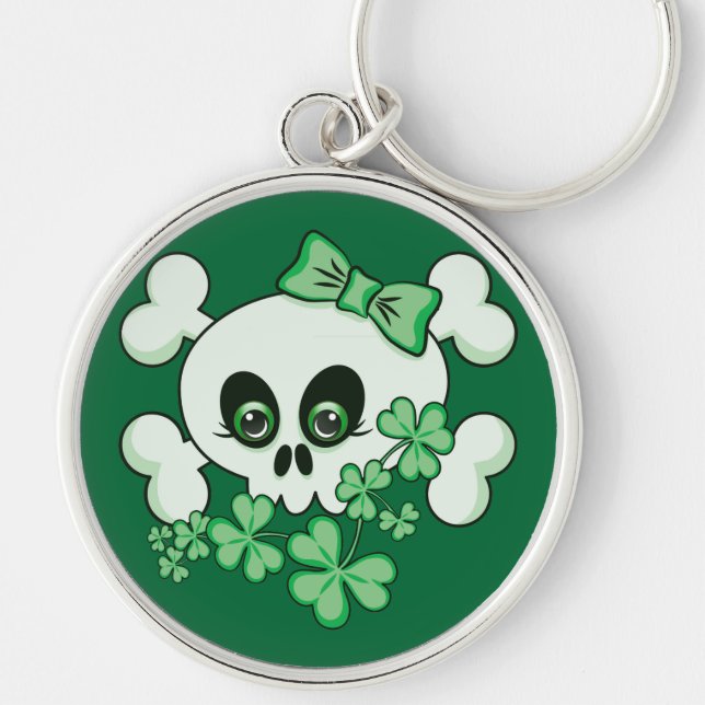 Cute Skull with Shamrocks Key Ring (Front)