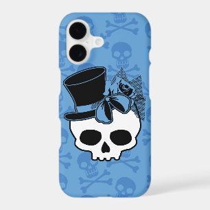 Cute Skull With Top Hat Rose Blue Bow