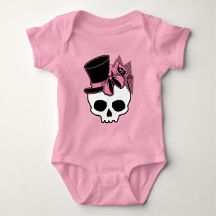 Cute Skull With Top Hat Rose Pink Bow