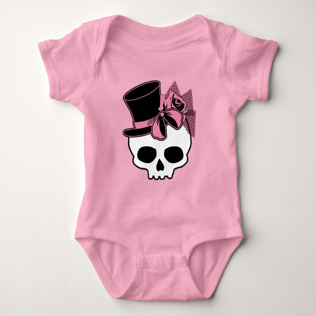Cute Skull With Top Hat Rose Pink Bow (Front)