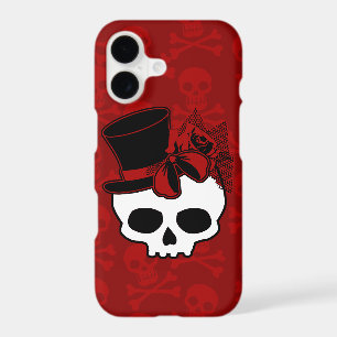 Cute Skull With Top Hat Rose Red Bow