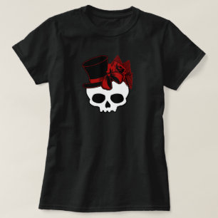 Cute Skull With Top Hat Rose Red Bow