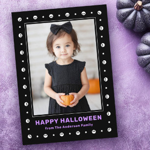 Cute skulls and stars border black Halloween photo Holiday Card