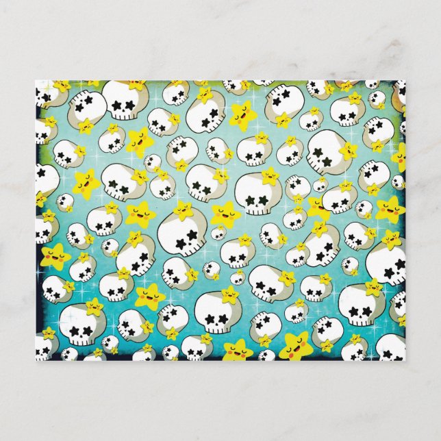 Cute Skulls And Stars Pattern Postcard (Front)