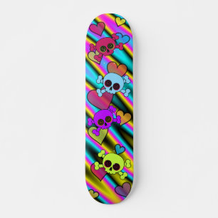Cute Skulls with Hearts Skateboard