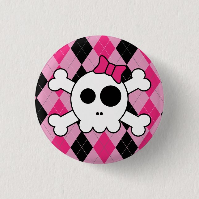 Cute Skully and Argyle 3 Cm Round Badge (Front)