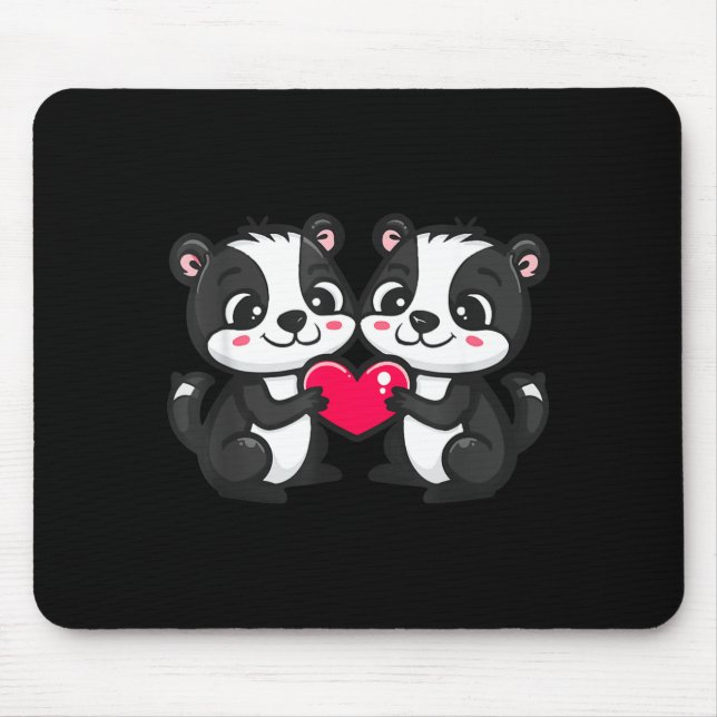 Cute Skunk In Love Couple Heart _ Valentines Day  Mouse Pad (Front)
