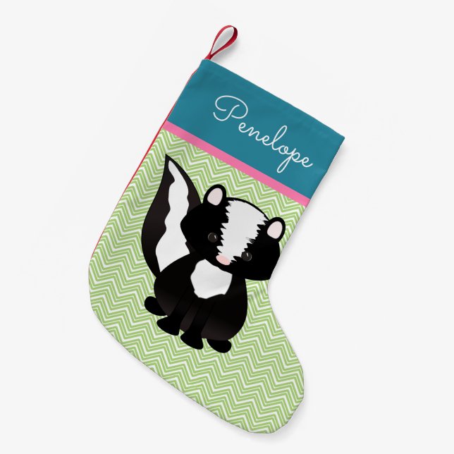Cute Skunk In Pastels Personalised Small Christmas Stocking (Front (Hanging))