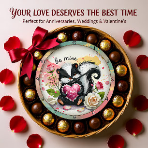 Cute Skunk Valentine Heart Large Clock