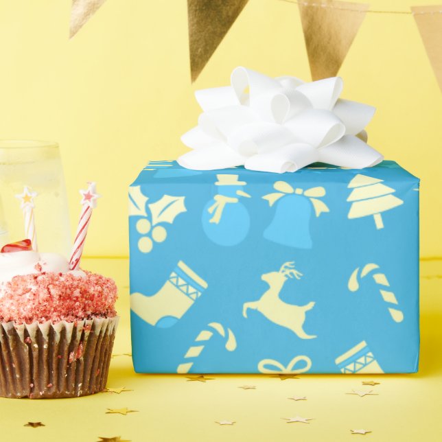 Cute Sky Blue Christmas Wrapping paper (Birthday Party)