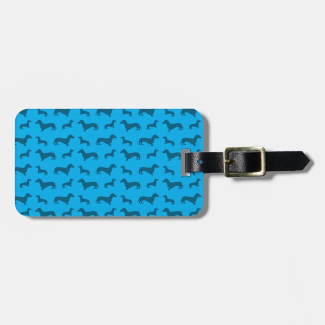 Cute sky blue dachshund pattern luggage tag (Front Horizontal)