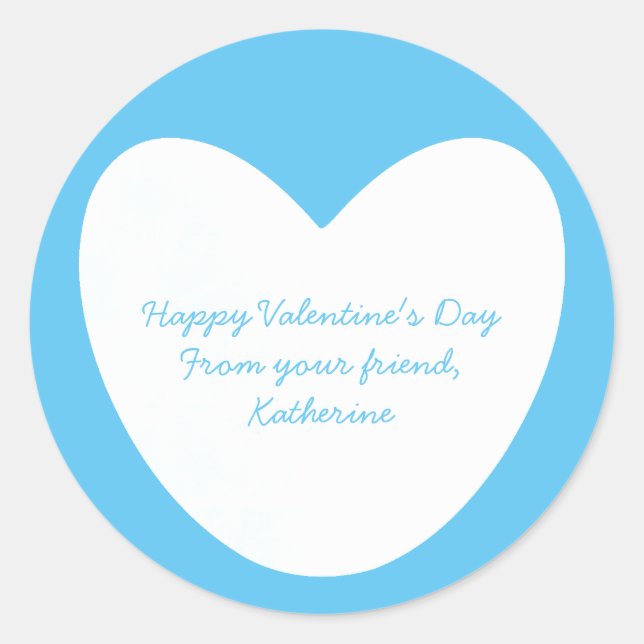 Cute sky blue heart classroom Valentine's Day Classic Round Sticker (Front)