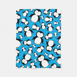 Cute sky blue penguin pattern fleece blanket